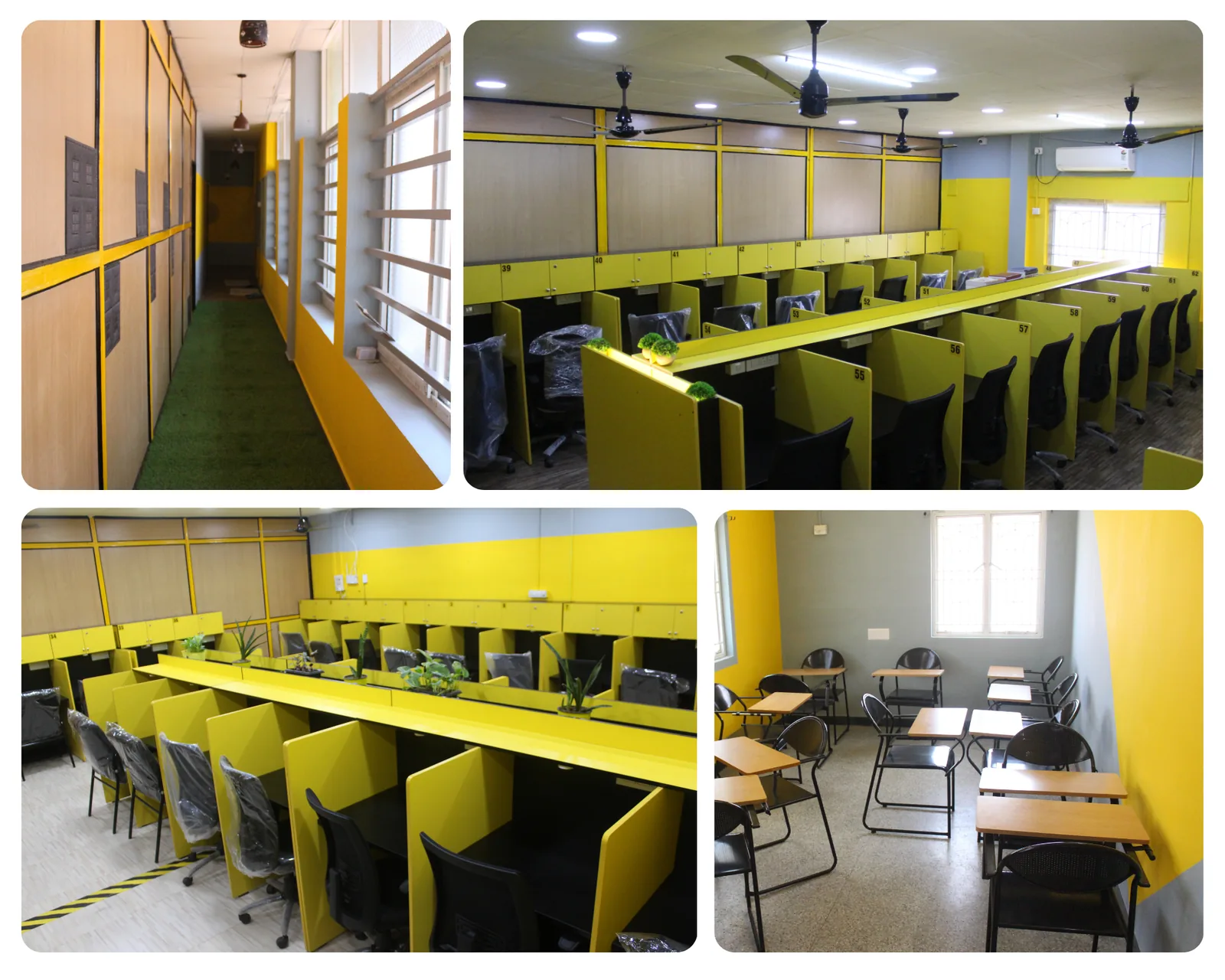 Collage of the Hopes branch: cabin rows, lockers, discussion desks and the corridor