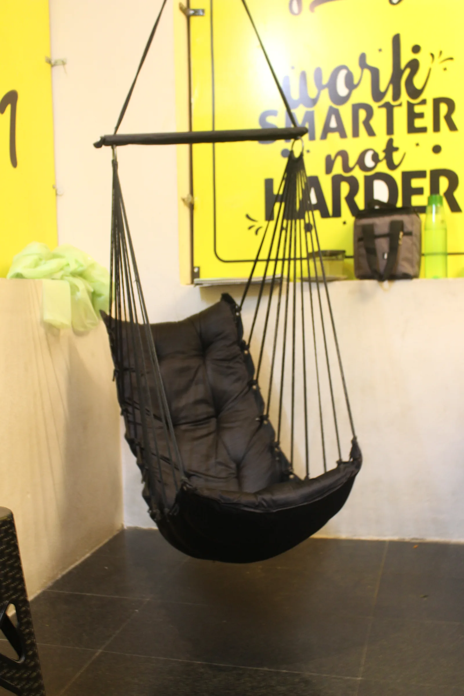 Hammock swing chair in the lounge at 100ft Road